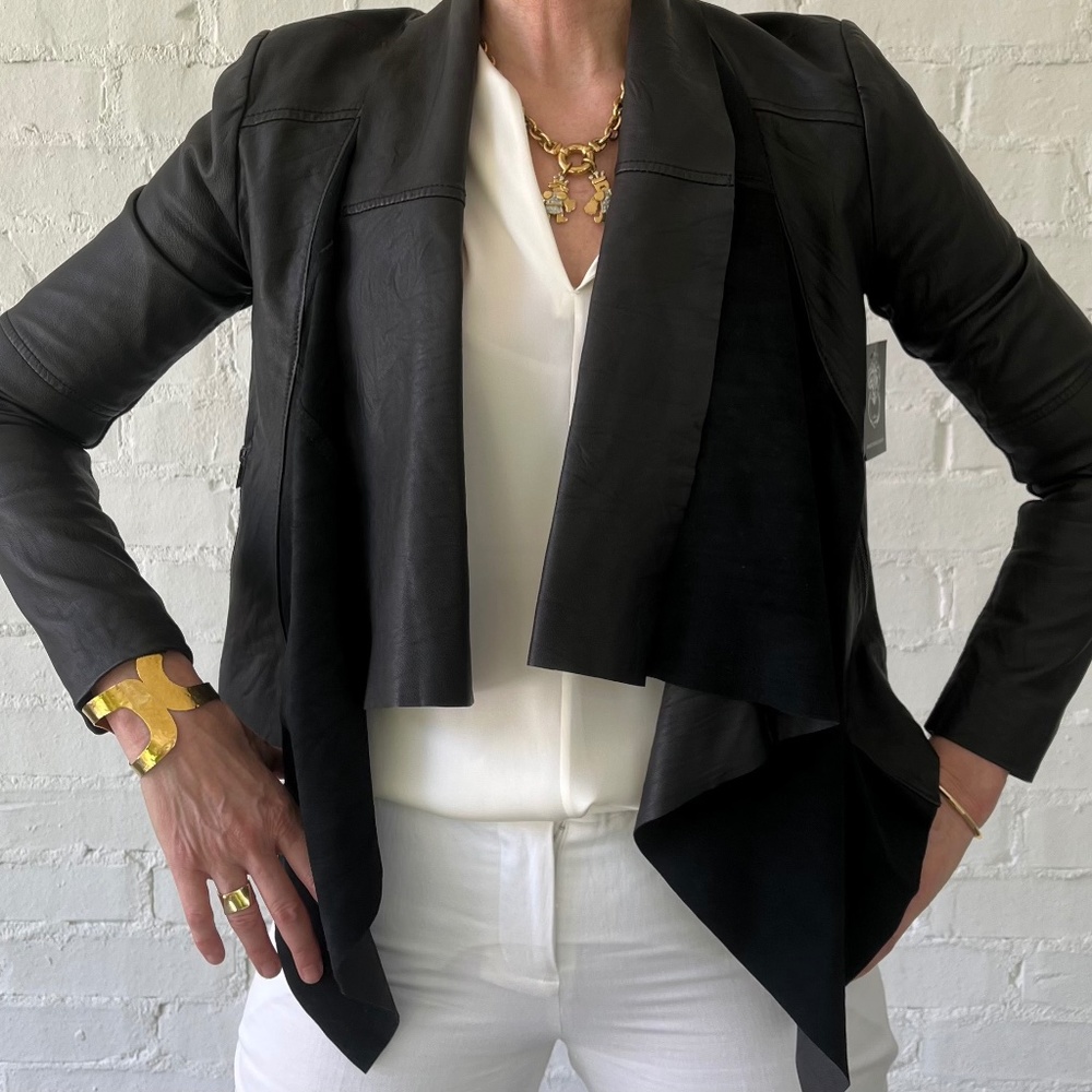 Sen Jensen Drape Leather Black Jacket, Size S